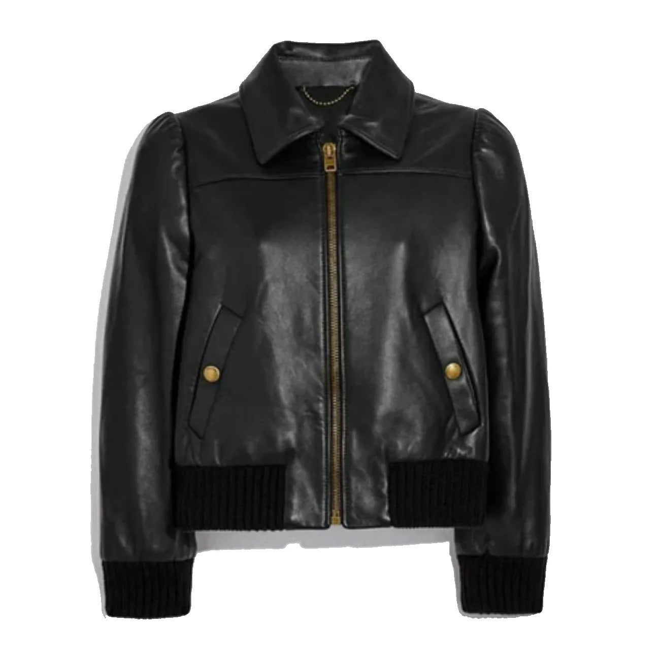 Women's Short Black Aviator Bomber Leather Jacket