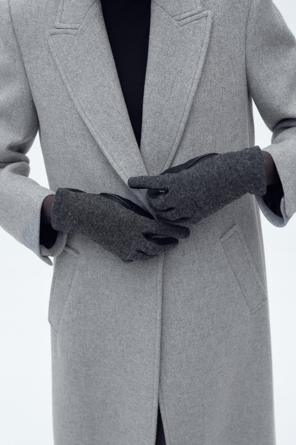 Women's Short Gloves Wool Blend and Leather Effect