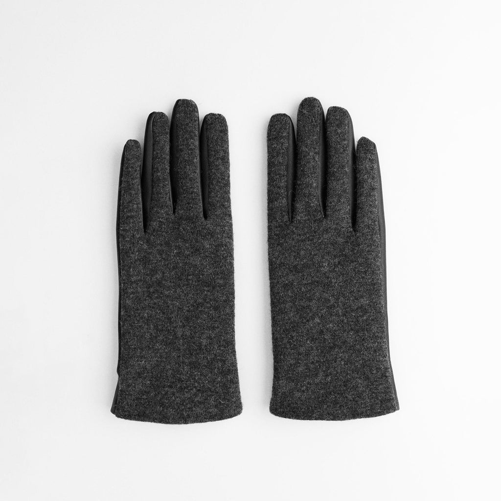 Women's Short Gloves Wool Blend and Leather Effect