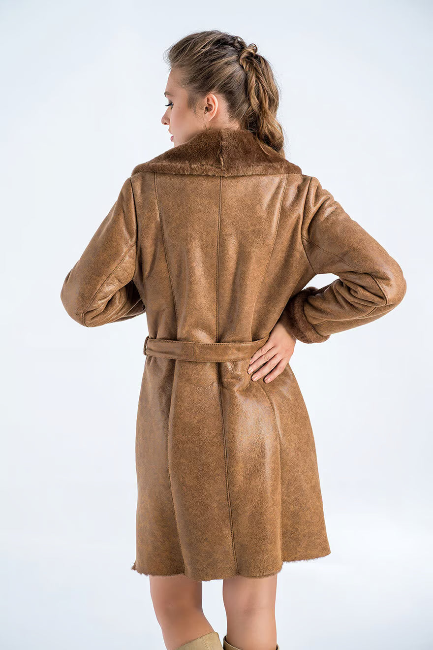 Women's Short Shearling & Fox Fur Leather Coat