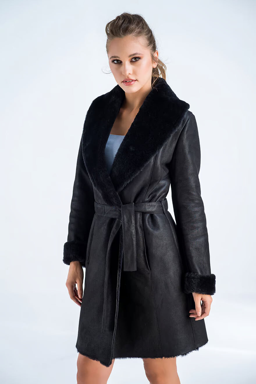 Women's Short Shearling & Fox Fur Leather Coat