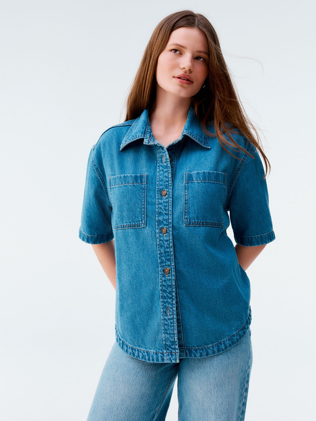 Women's Short Sleeve Cotton Denim Shirt