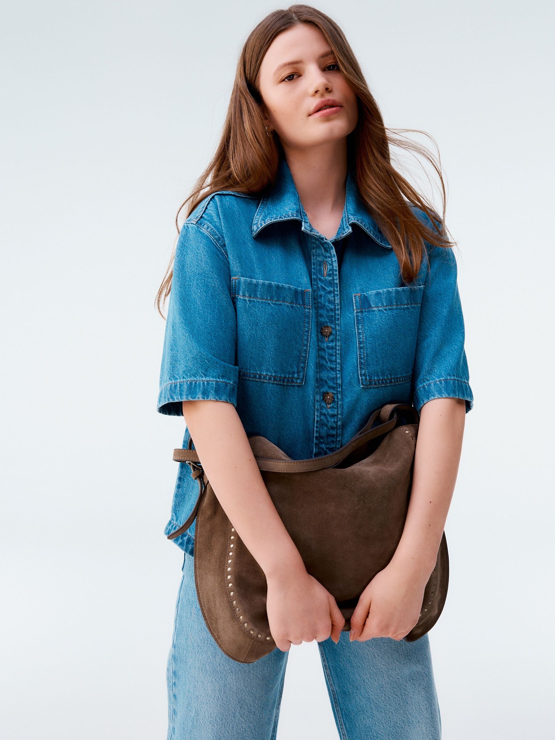 Women's Short Sleeve Cotton Denim Shirt