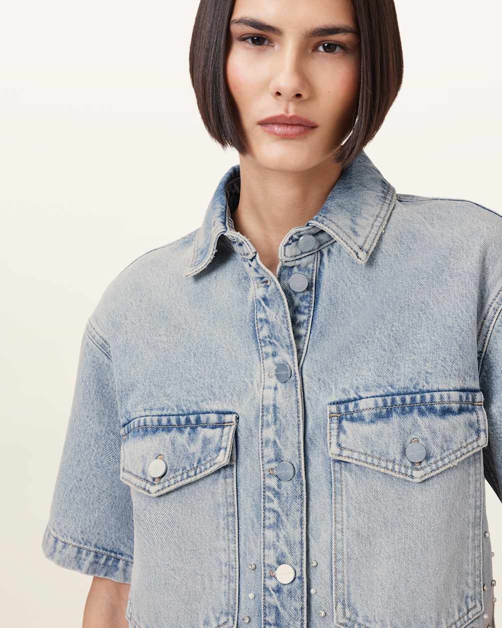 Women's Short Sleeve Cropped Denim Shirt