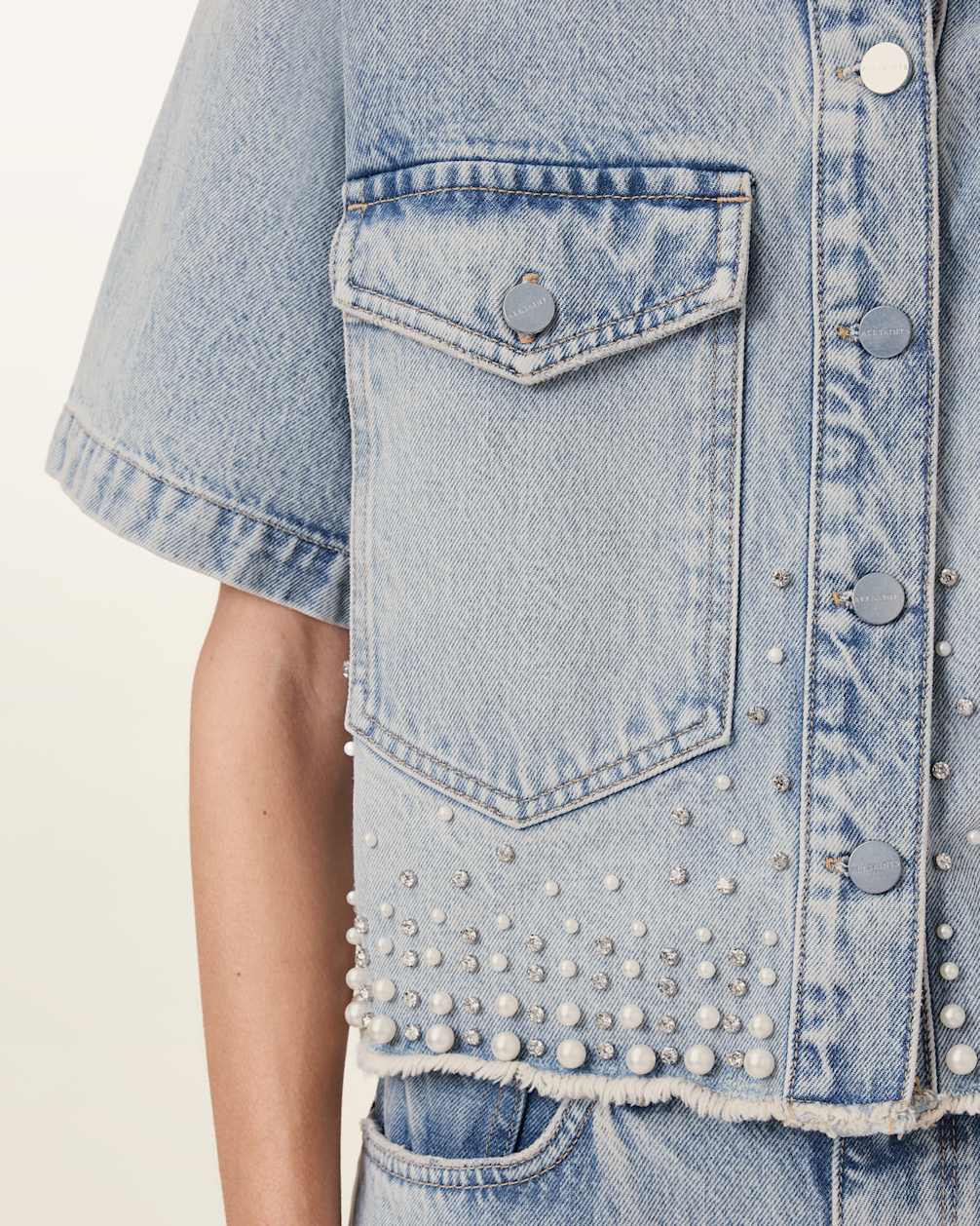 Women's Short Sleeve Cropped Denim Shirt