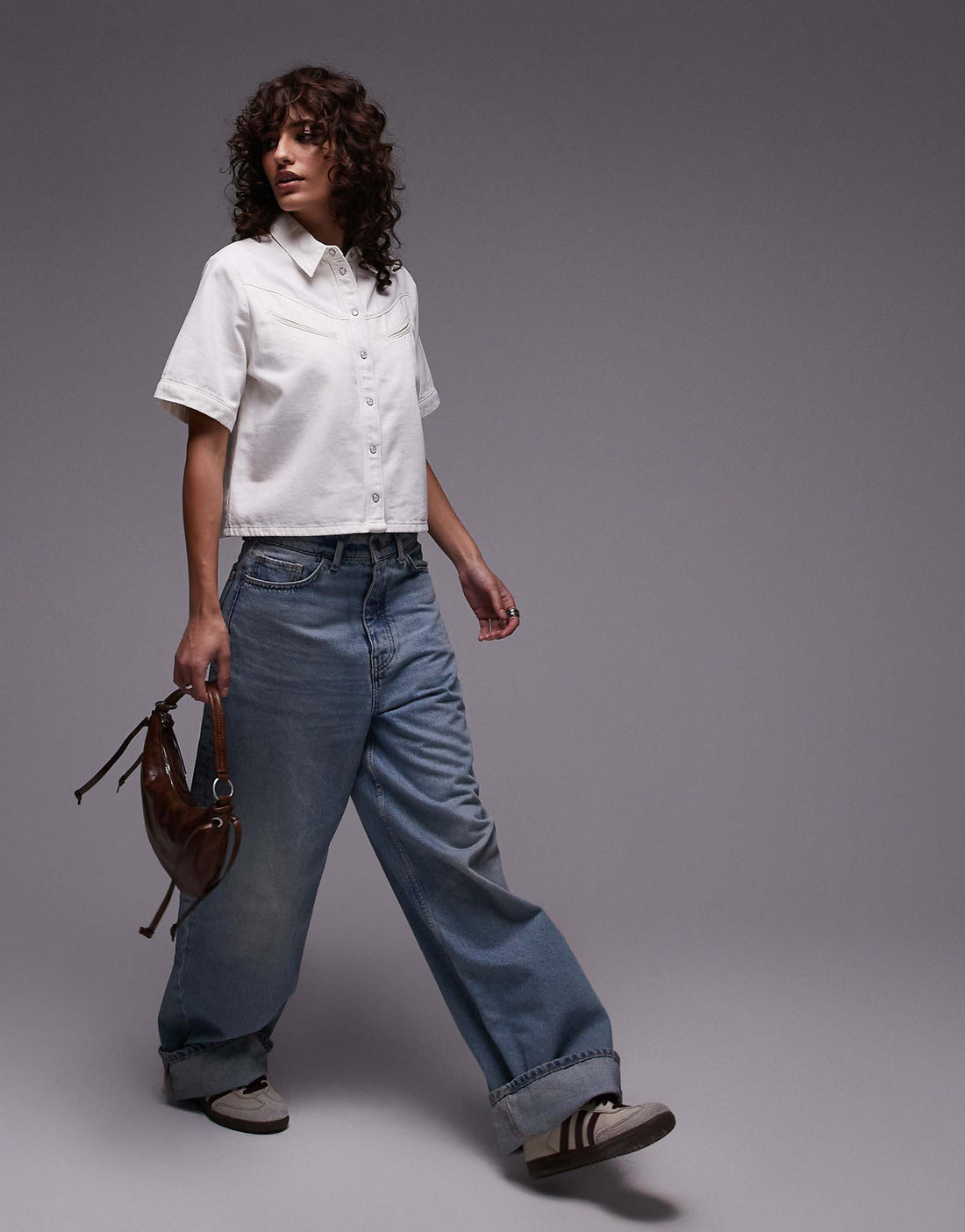 Women's Short Sleeves denim camp shirt