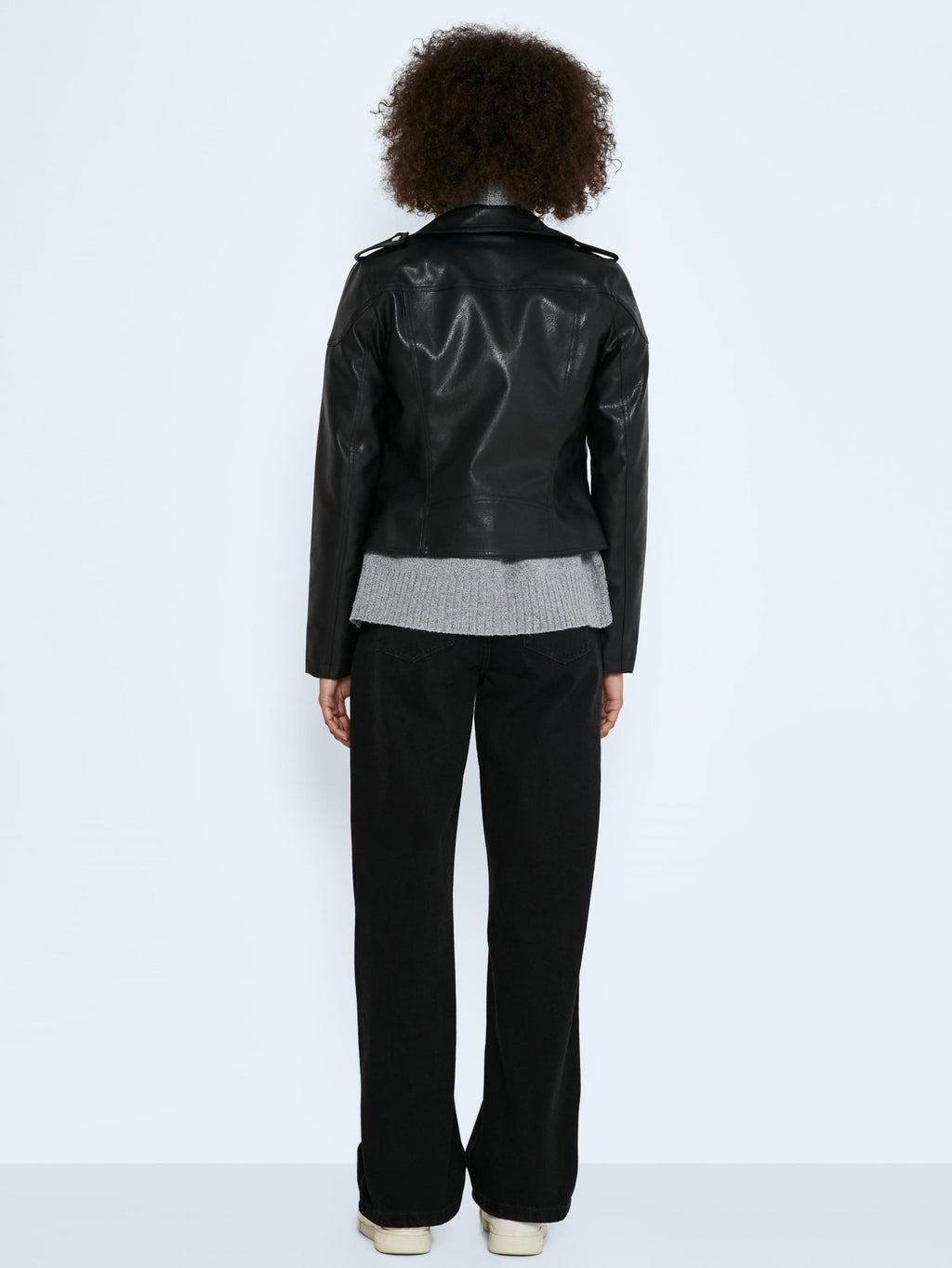 Women's Shoulder Strap Faux Leather Biker Jacket