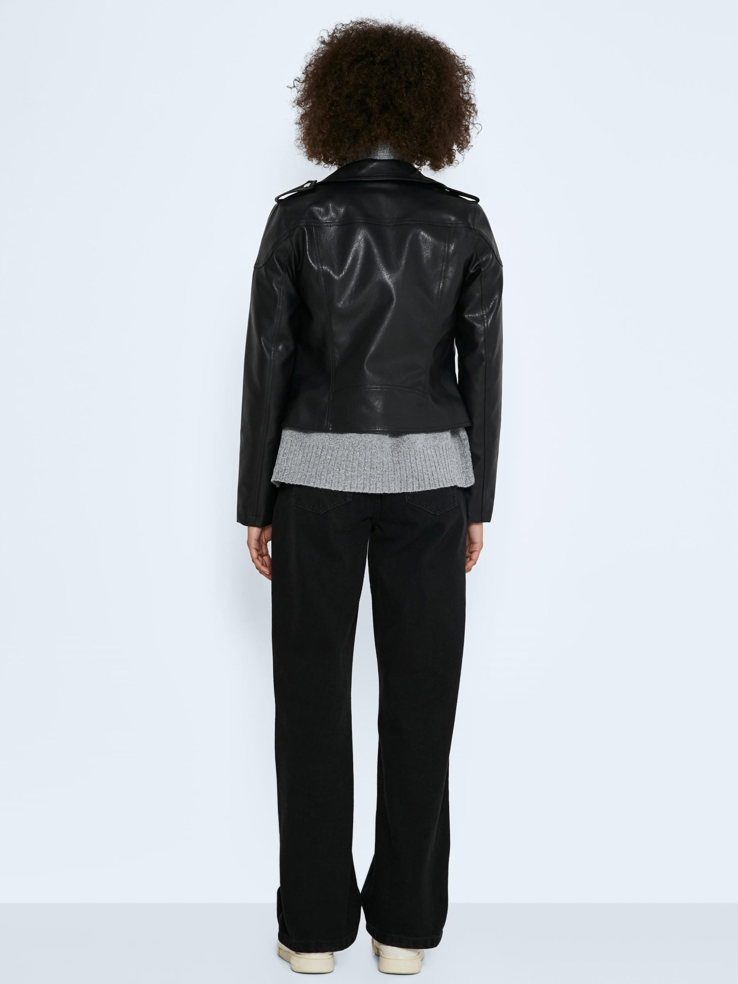 Women's Shoulder Strap Faux Leather Biker Jacket