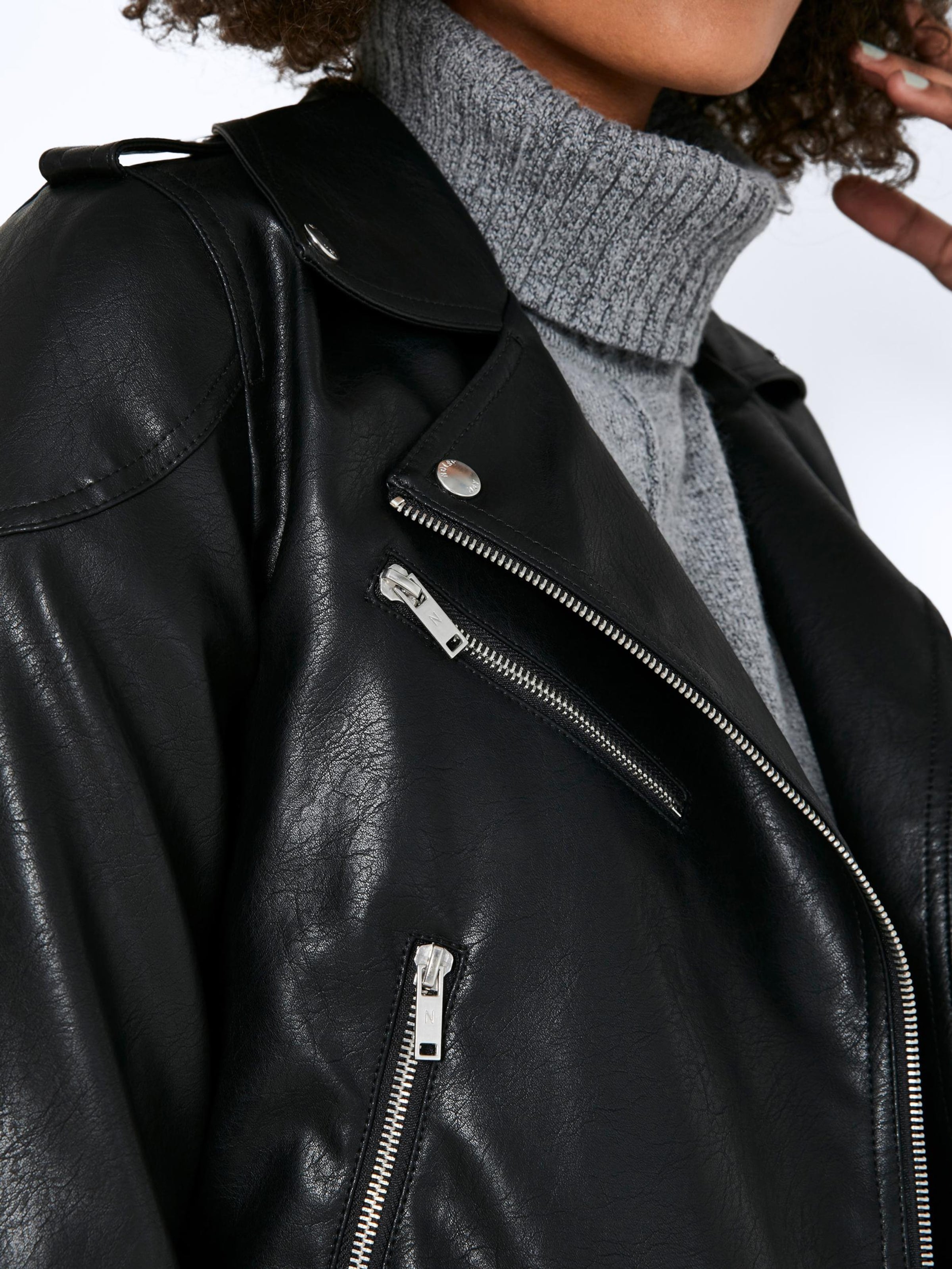 Women's Shoulder Strap Faux Leather Biker Jacket