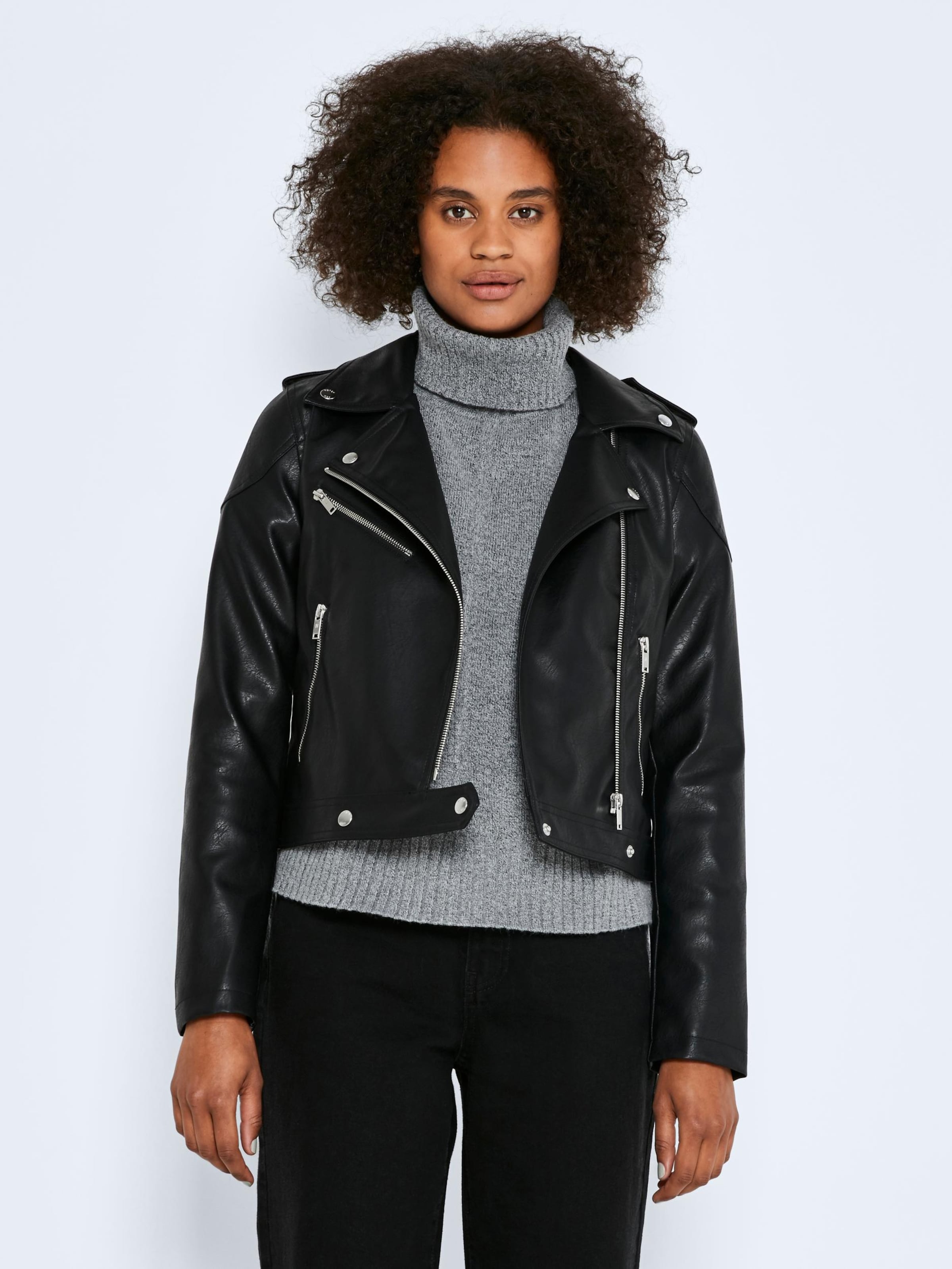 Women's Shoulder Strap Faux Leather Biker Jacket