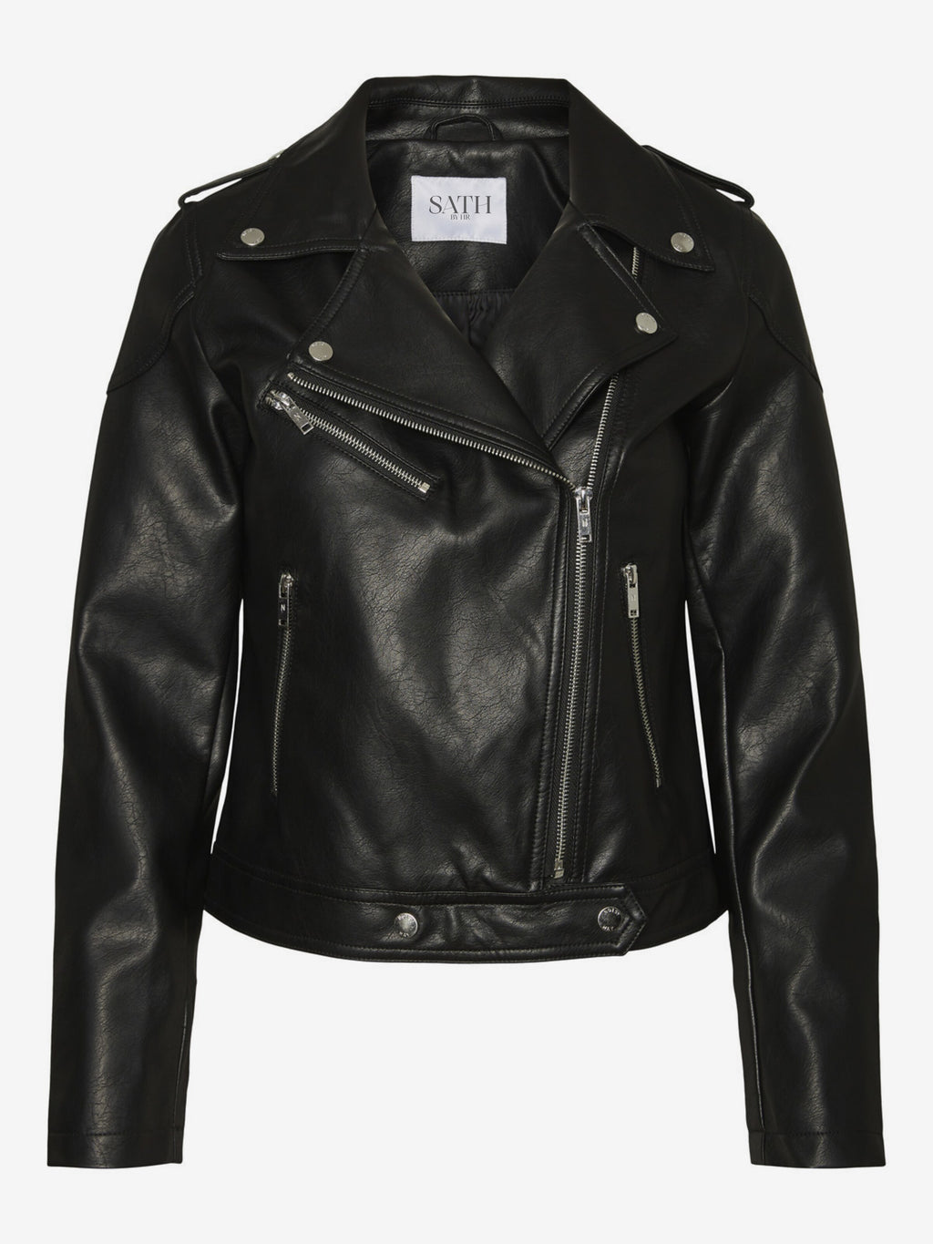 Women's Shoulder Strap Faux Leather Biker Jacket