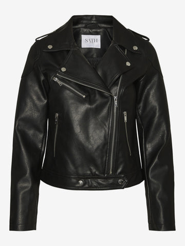 Damen Bikerjacke aus Kunstleder mit Schulterriemen