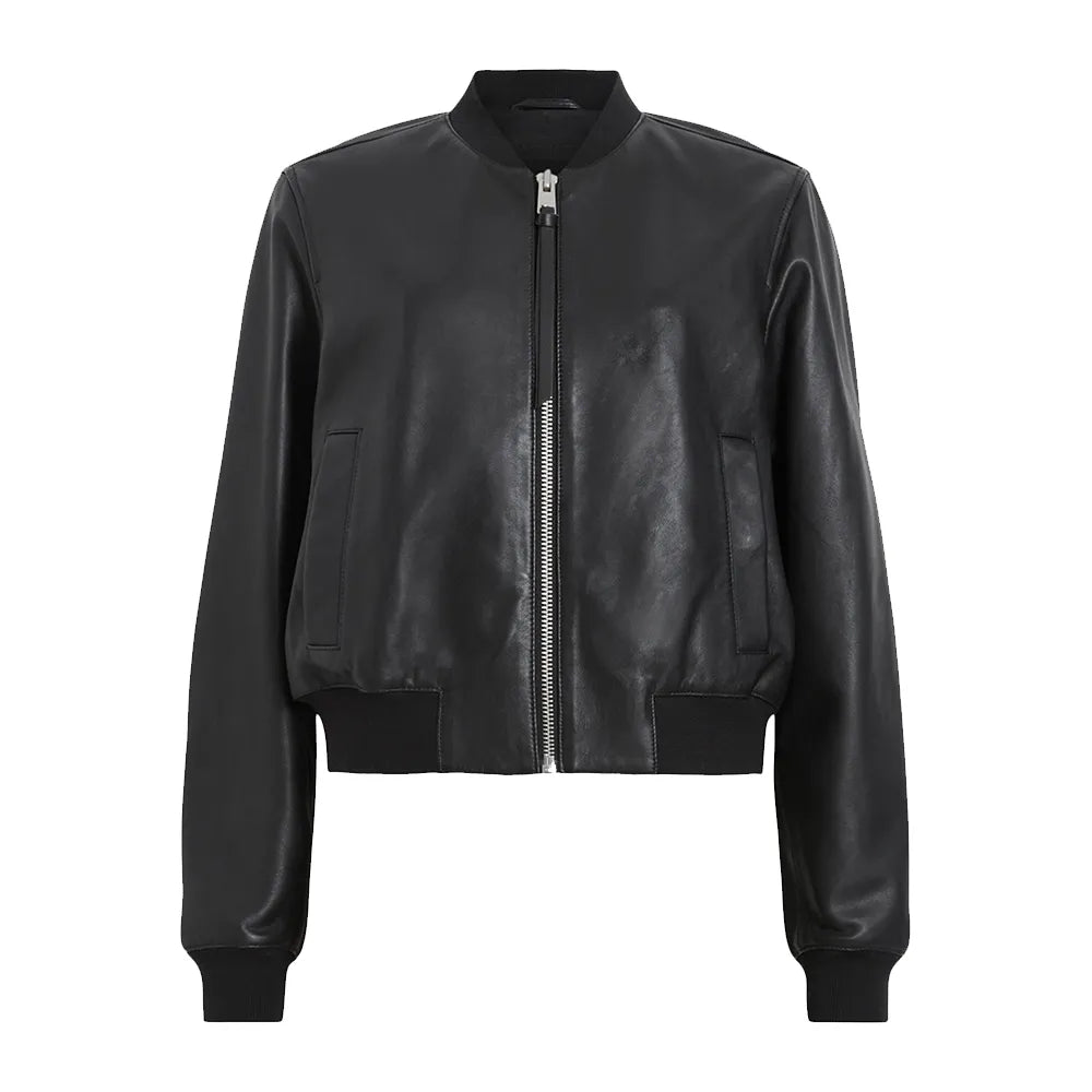 Women's Simple Aviator Black Bomber Leather Jacket