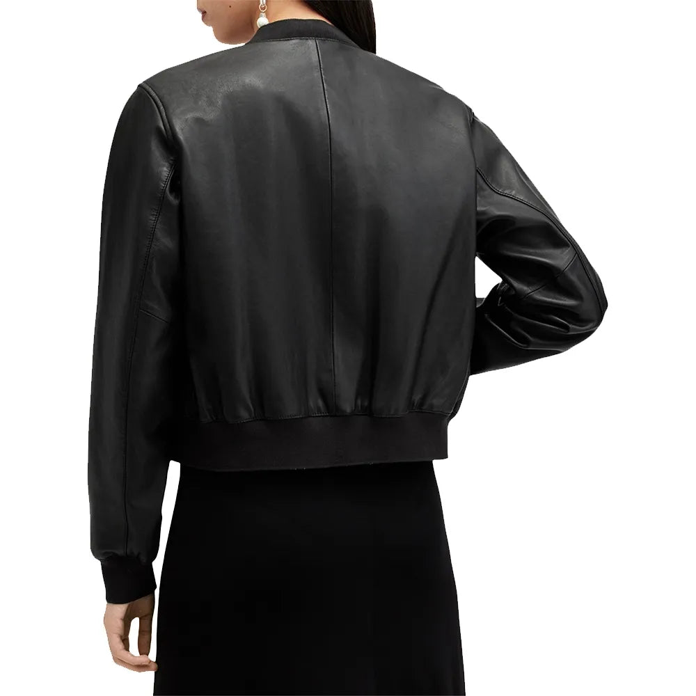 Women's Simple Aviator Black Bomber Leather Jacket