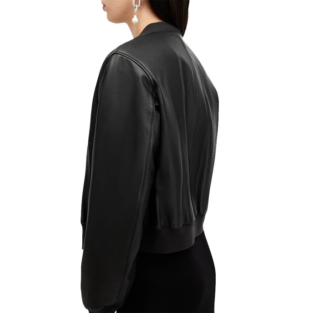 Women's Simple Aviator Black Bomber Leather Jacket