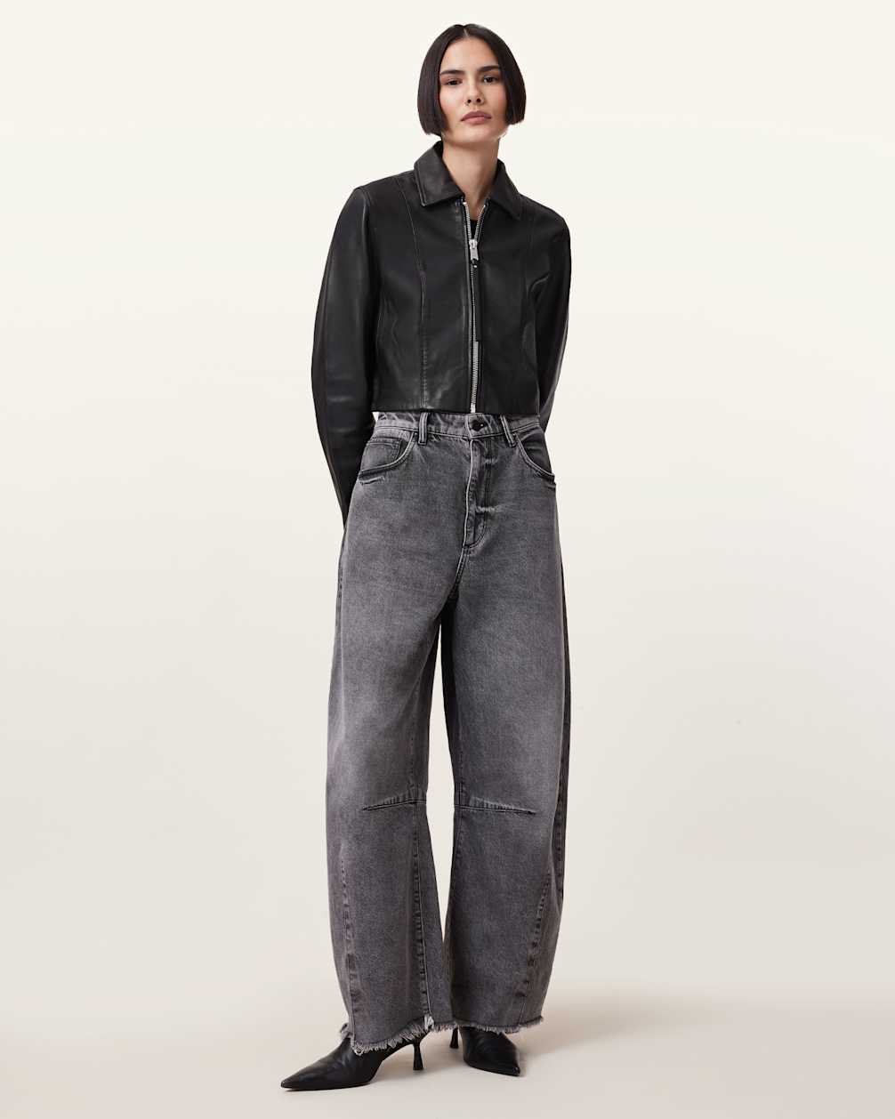 Women's Simple Black Leather Jacket Slim Fit