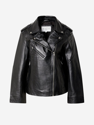Damen Bikerjacke aus glattem Stoff und Leder
