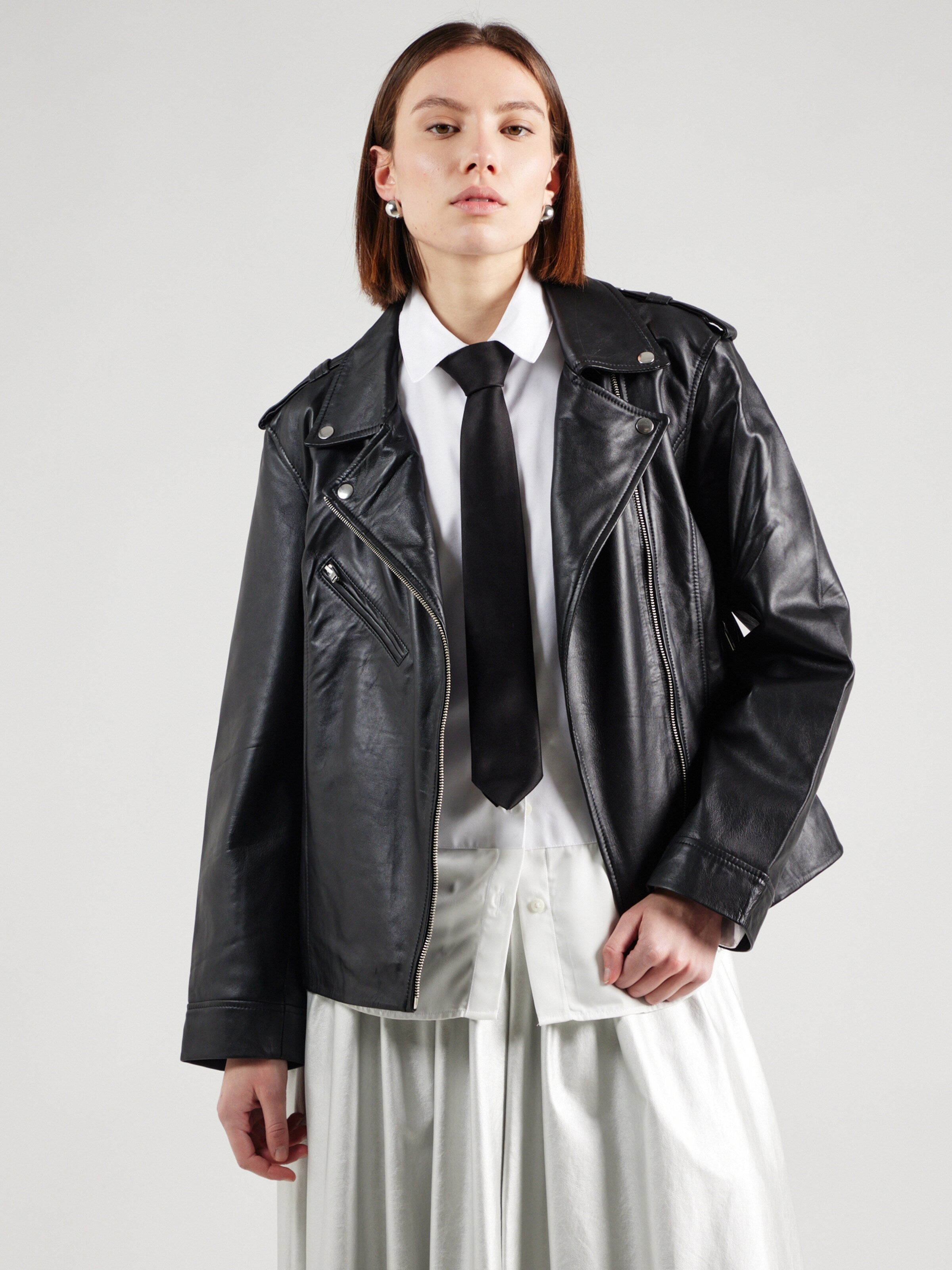 Women's Sleek Fabric Leather Biker Jacket