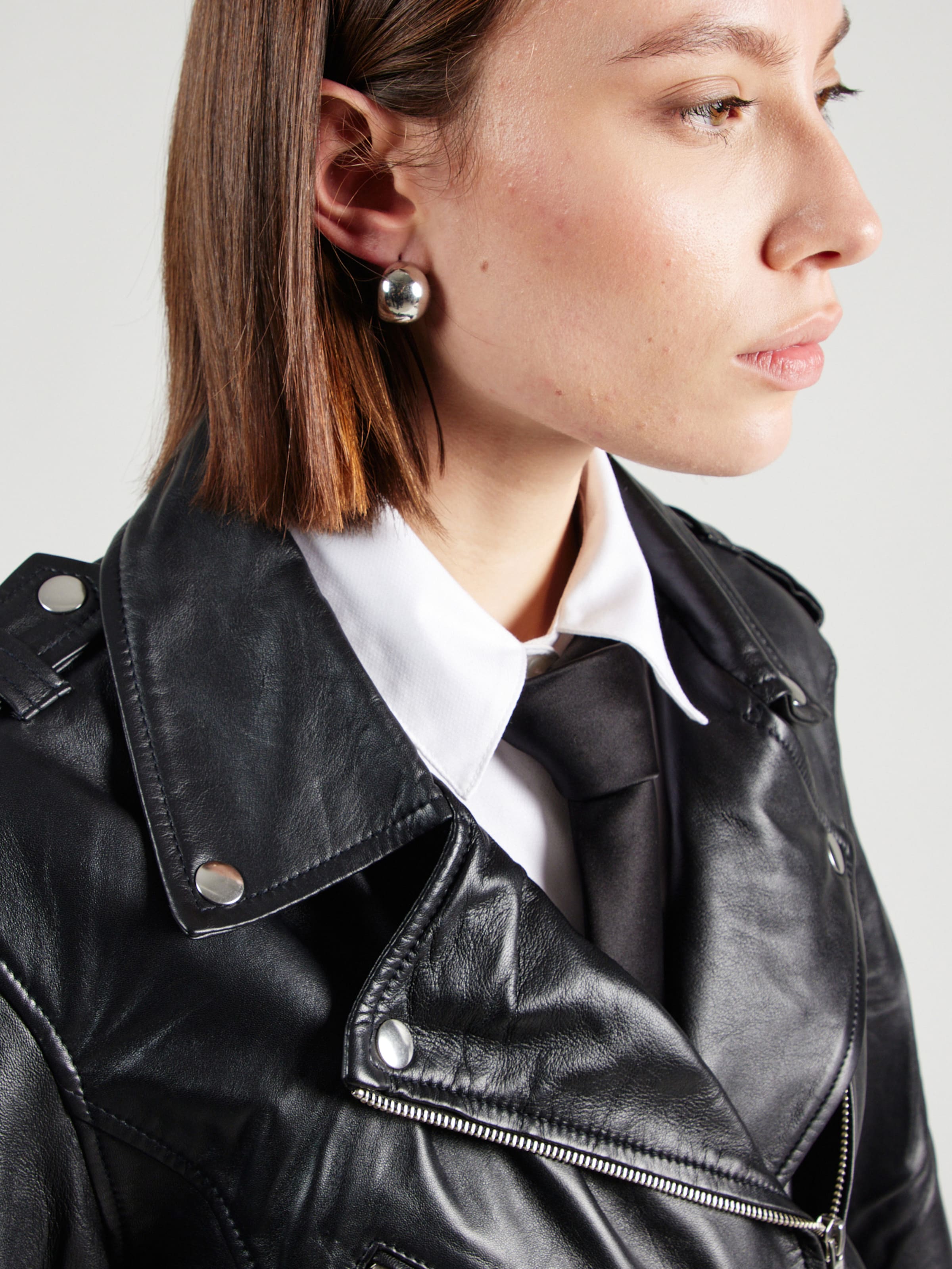 Women's Sleek Fabric Leather Biker Jacket