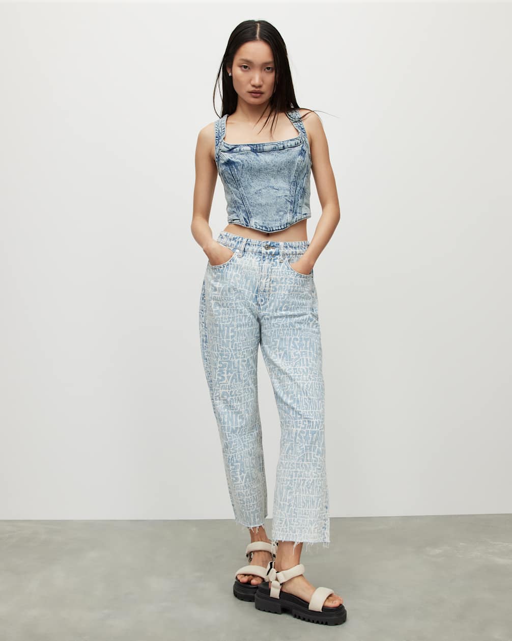 Women's Sleeveless Denim Cropped Corset Shirt