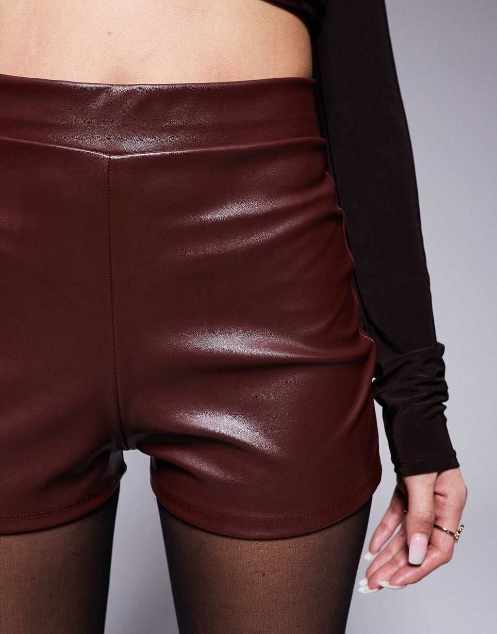 Women's Slim Fit Brown Leather Shorts