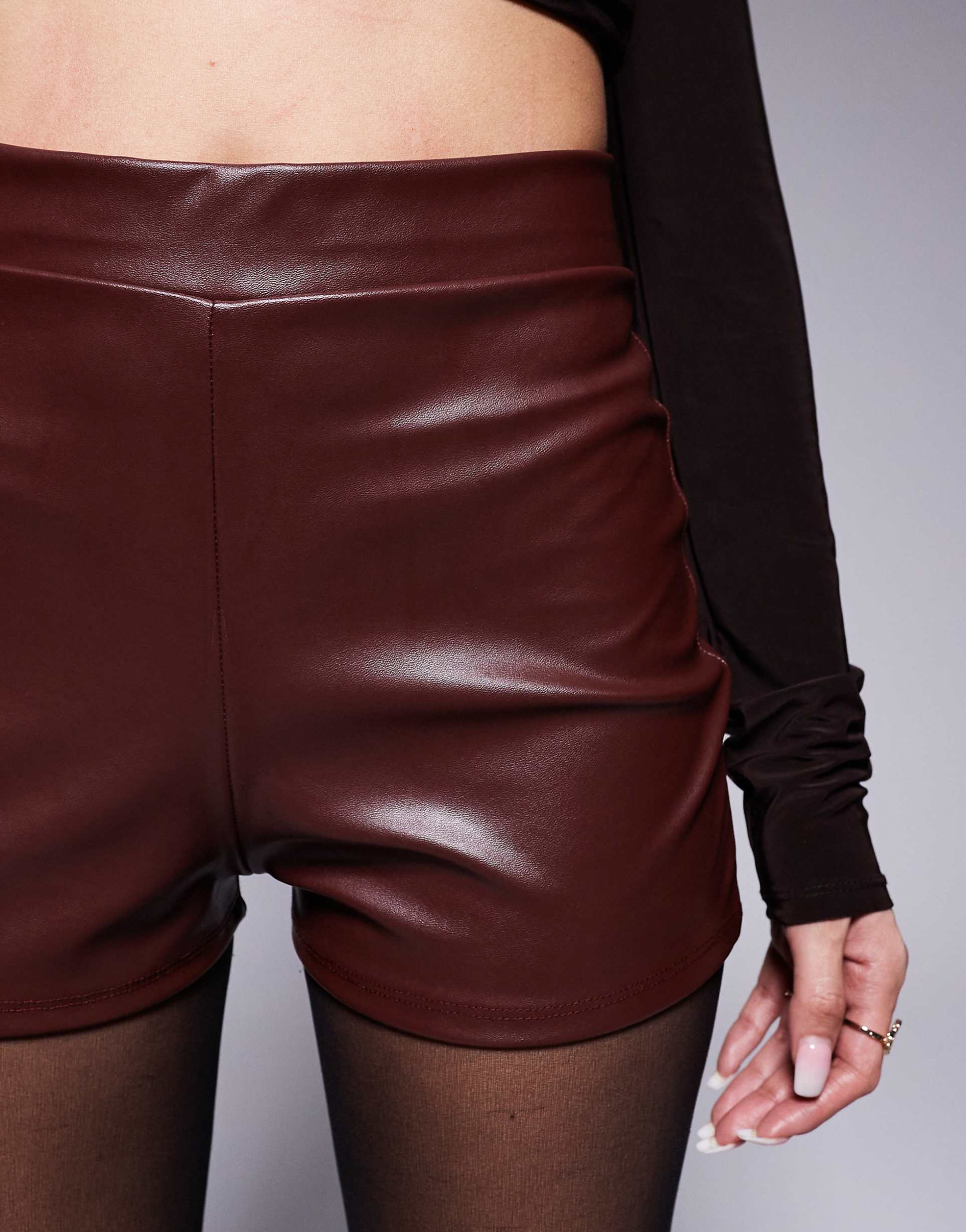 Women's Slim Fit Brown Leather Shorts