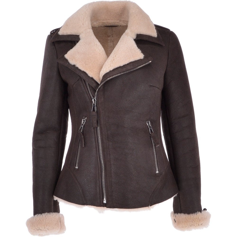 Damen Slim Fit Luxus-Shearling-Lederjacke