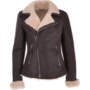 Damen Slim Fit Luxus-Shearling-Lederjacke