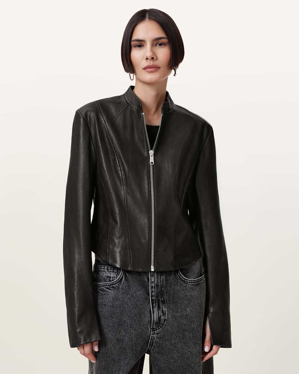 Women's Slim Fit Slit Cuffs Leather Jacket