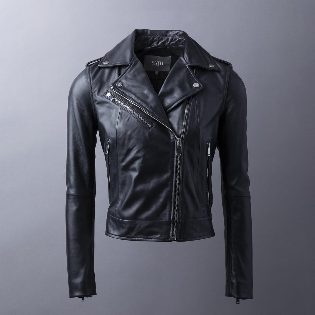 Women's Slim Fit Zipped Cuff Leather Biker Jacket