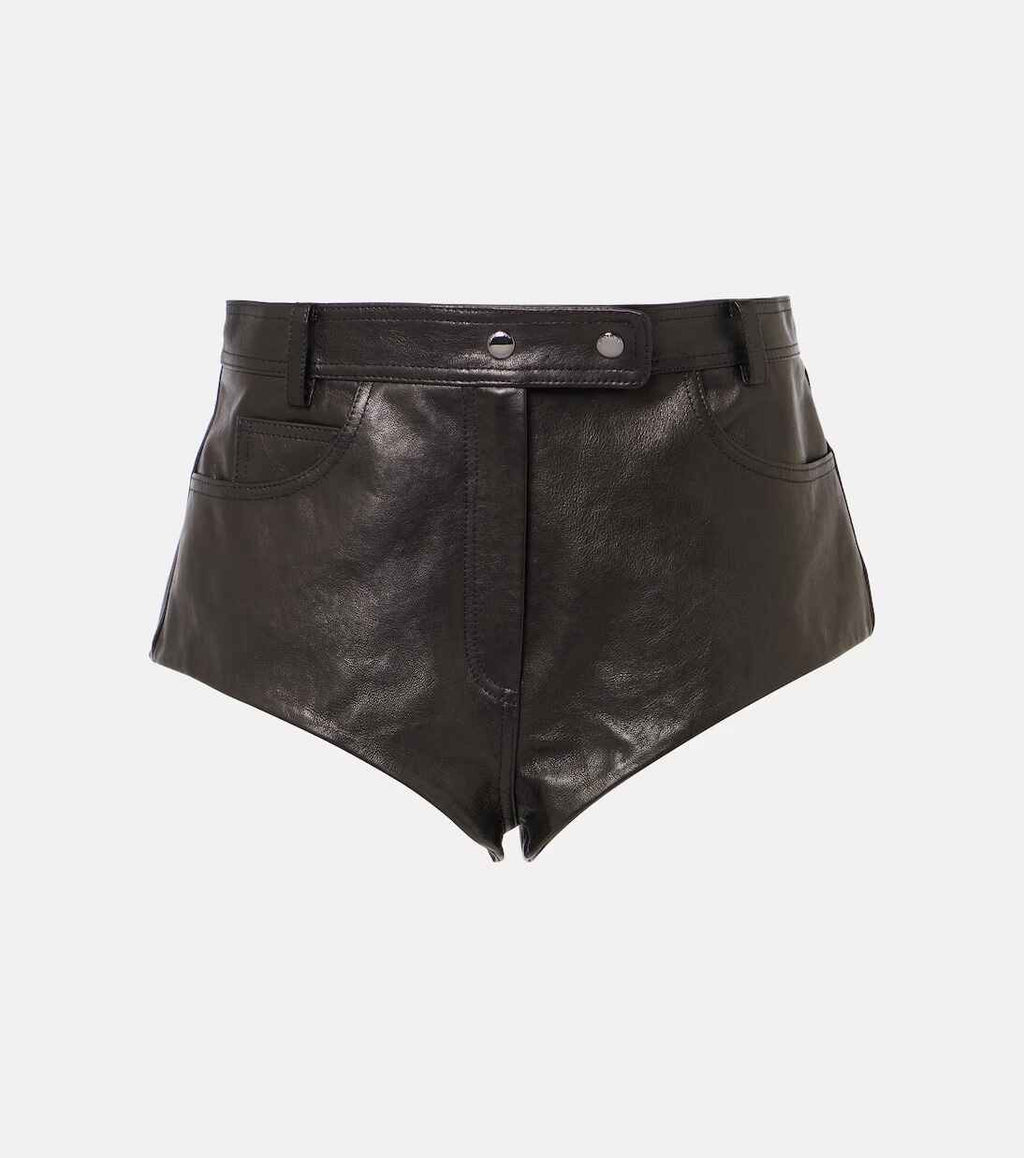Women's Snap Buttoned High Rise Leather Shorts