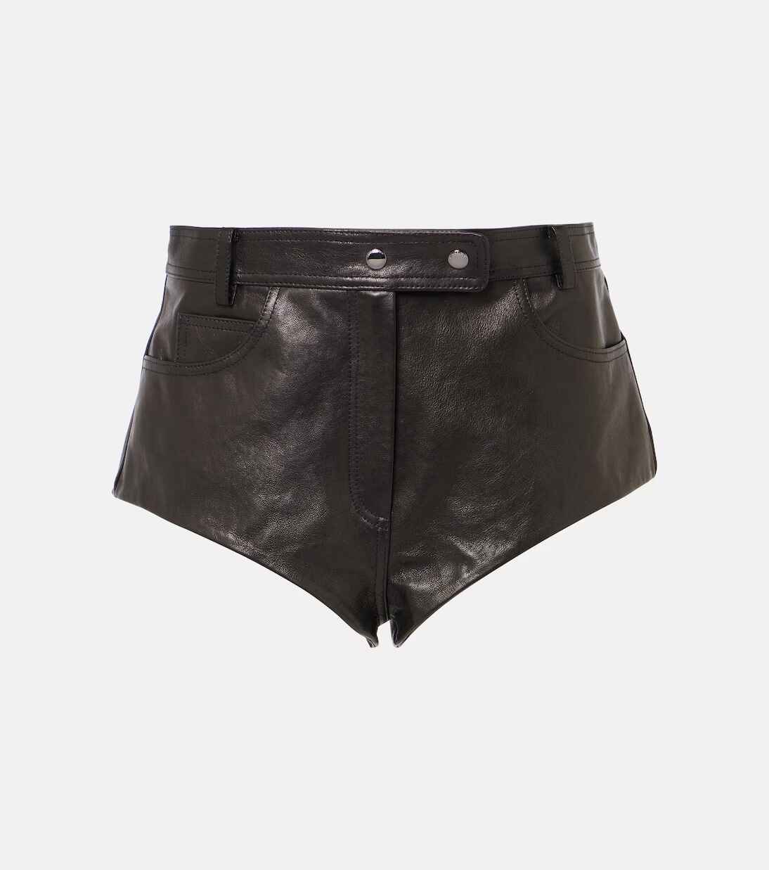 Women's Snap Buttoned High Rise Leather Shorts