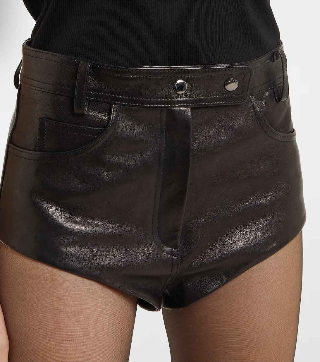 Women's Snap Buttoned High Rise Leather Shorts