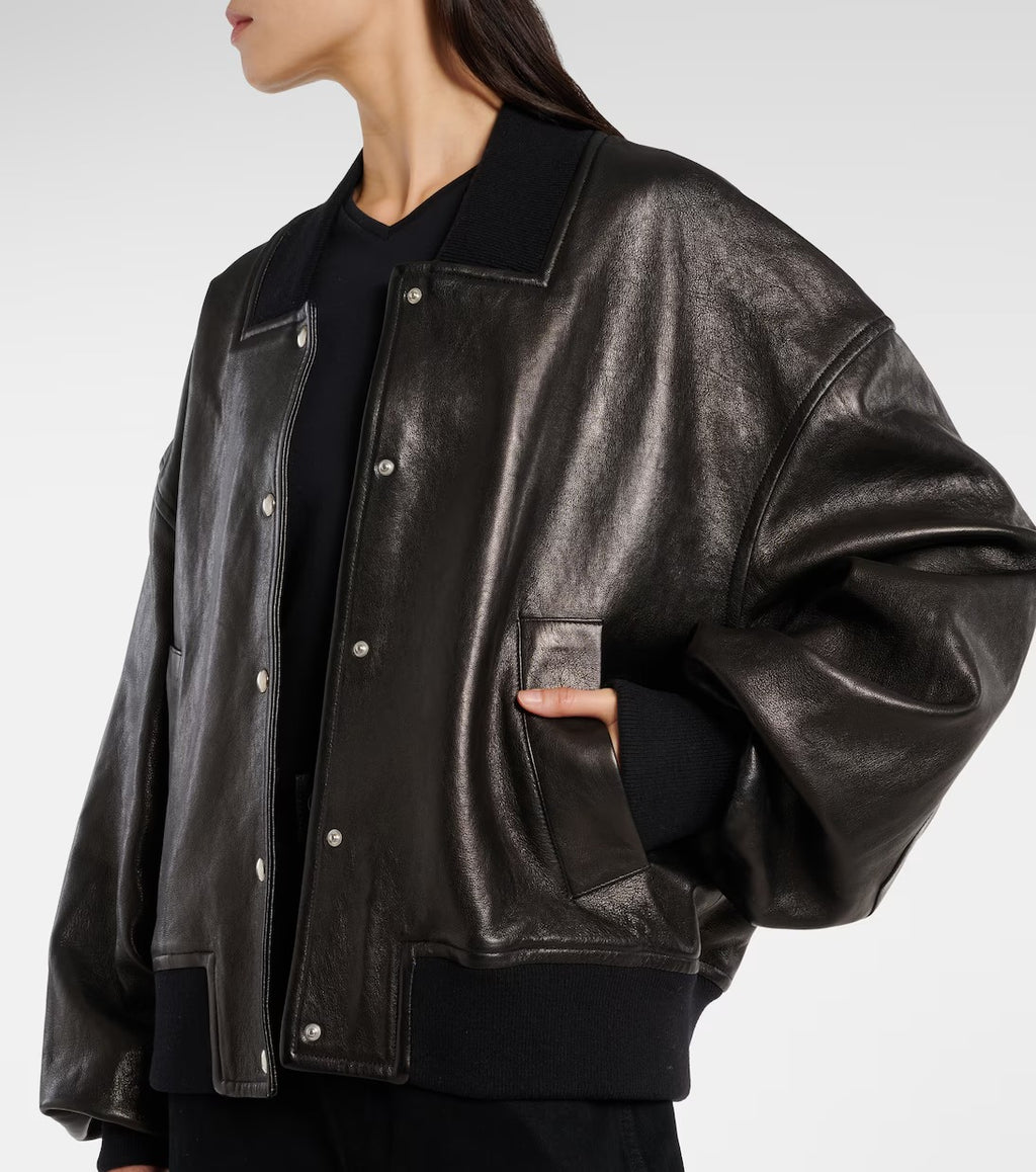Women's Spence Black Aviator Bomber Leather Jacket