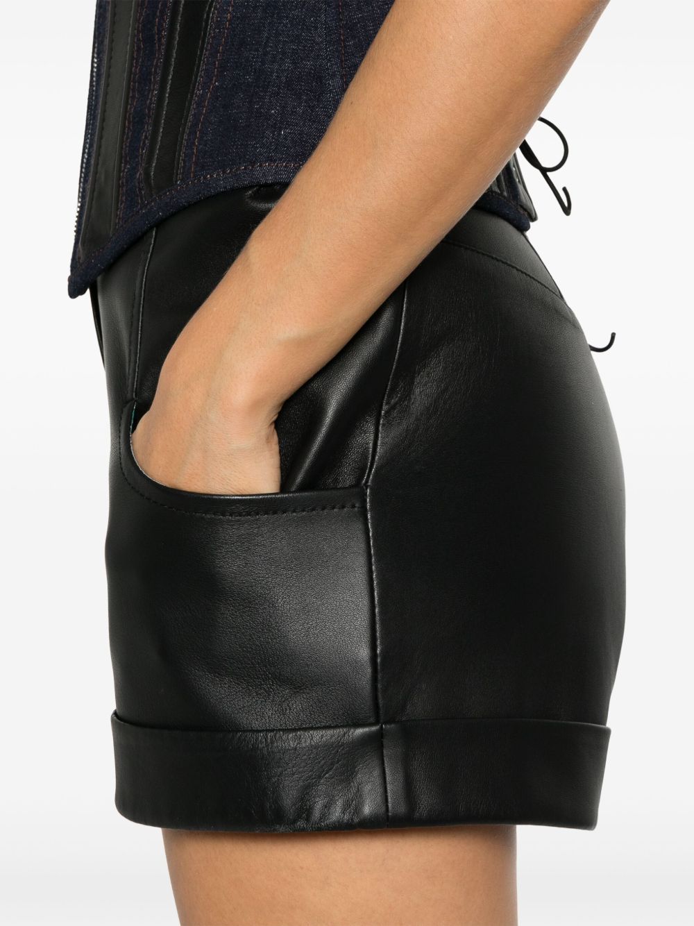 Women's Straight Leg Paneled Leather Shorts