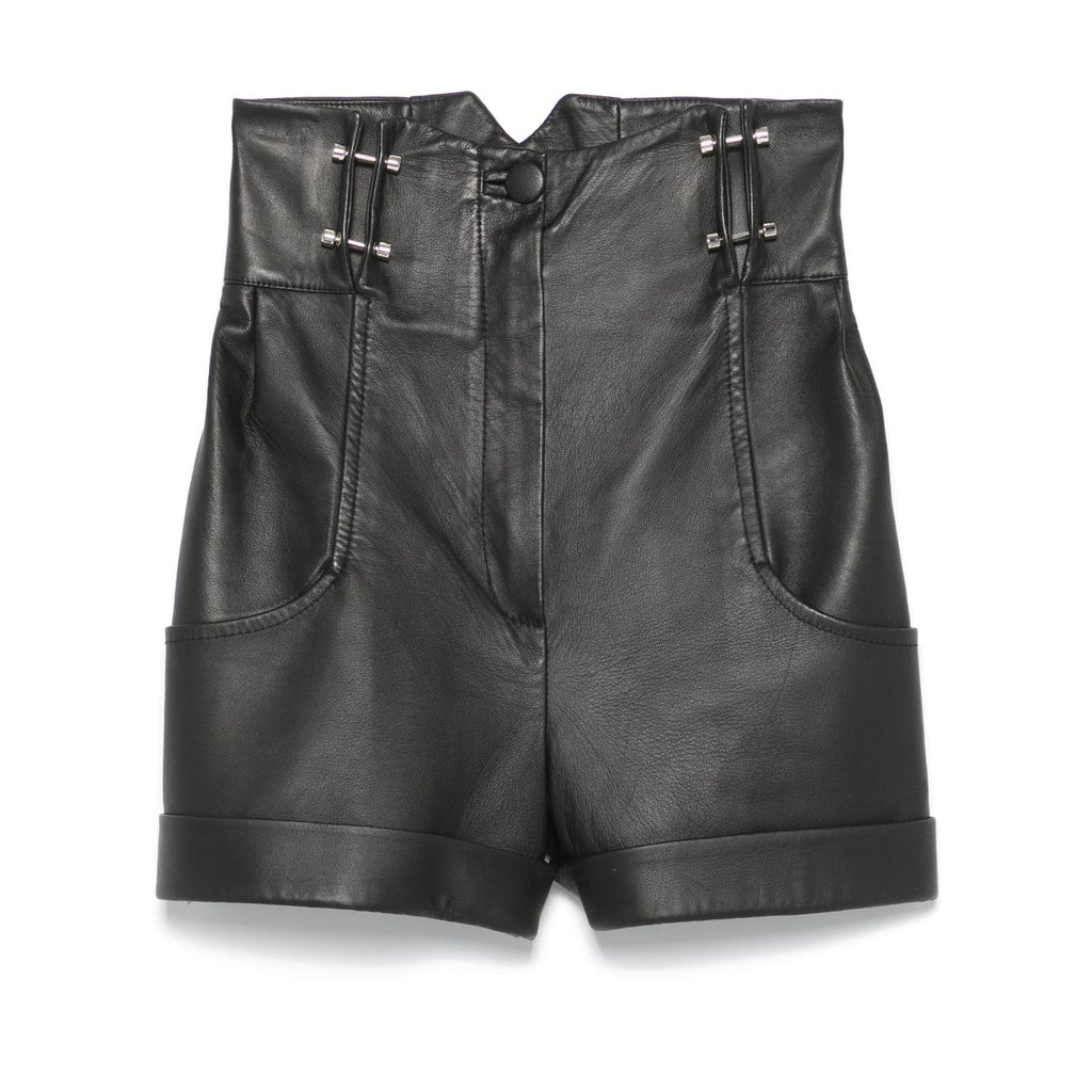 Women's Straight Leg Paneled Leather Shorts