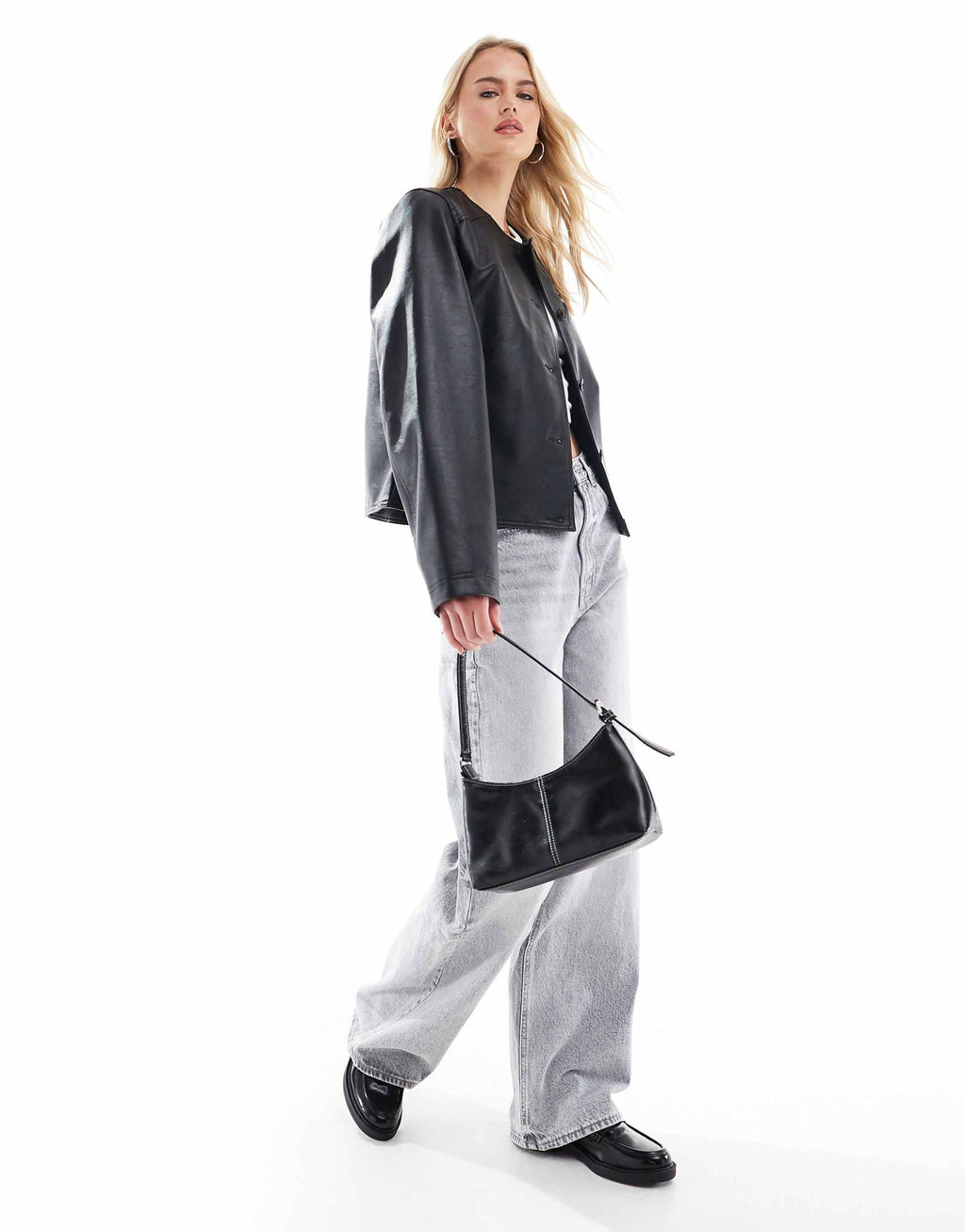 Women's Tall Collarless Clean Leather Jacket