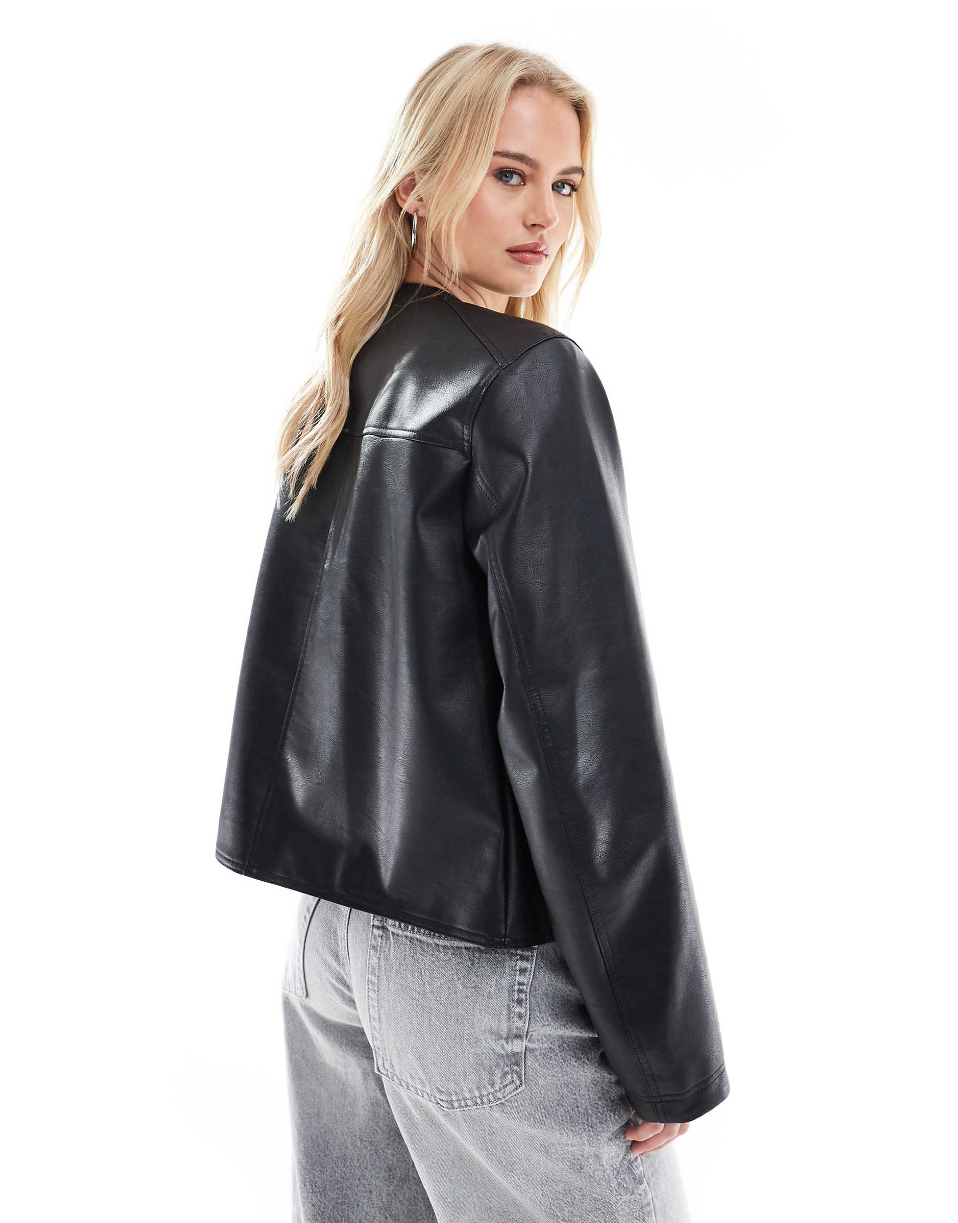 Women's Tall Collarless Clean Leather Jacket