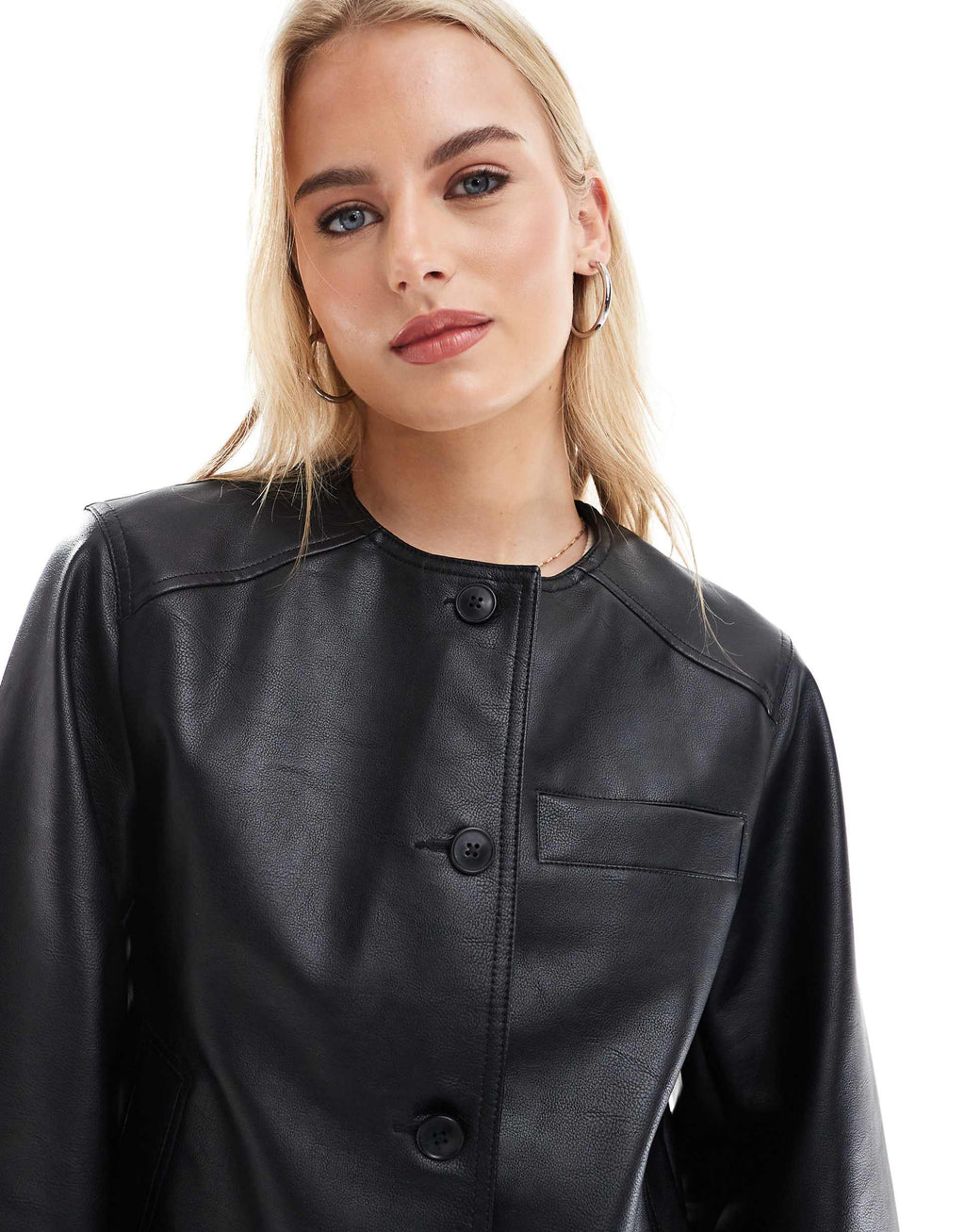 Women's Tall Collarless Clean Leather Jacket