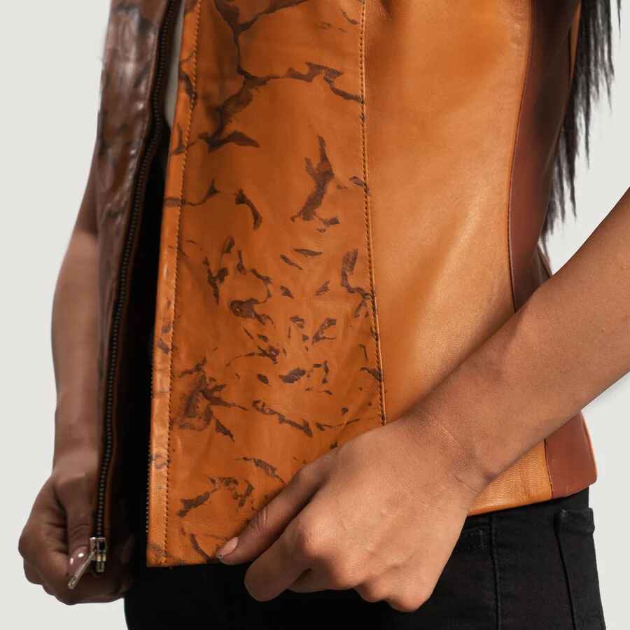 Women's Tan Brown Biker Leather Jacket