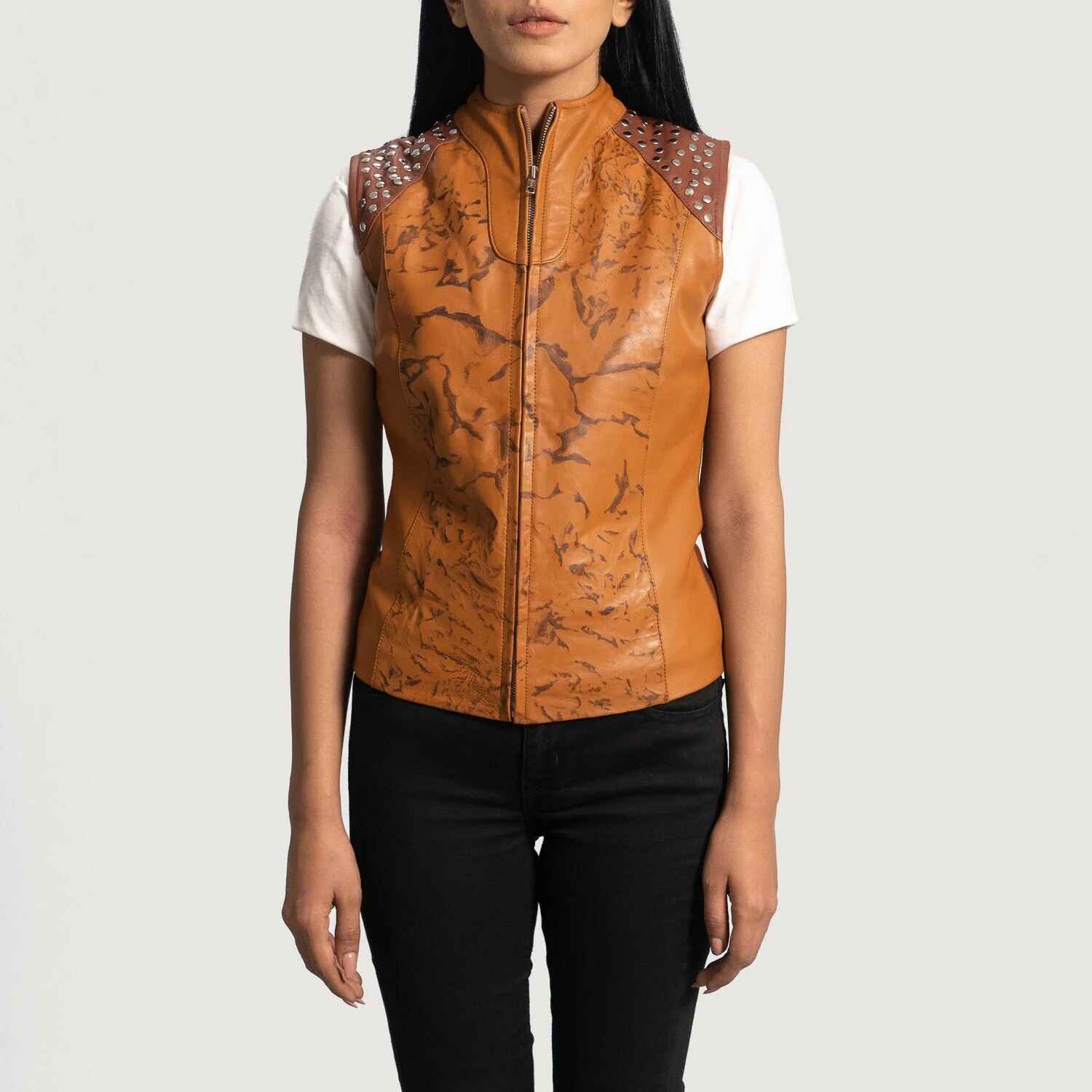 Women's Tan Brown Biker Leather Jacket