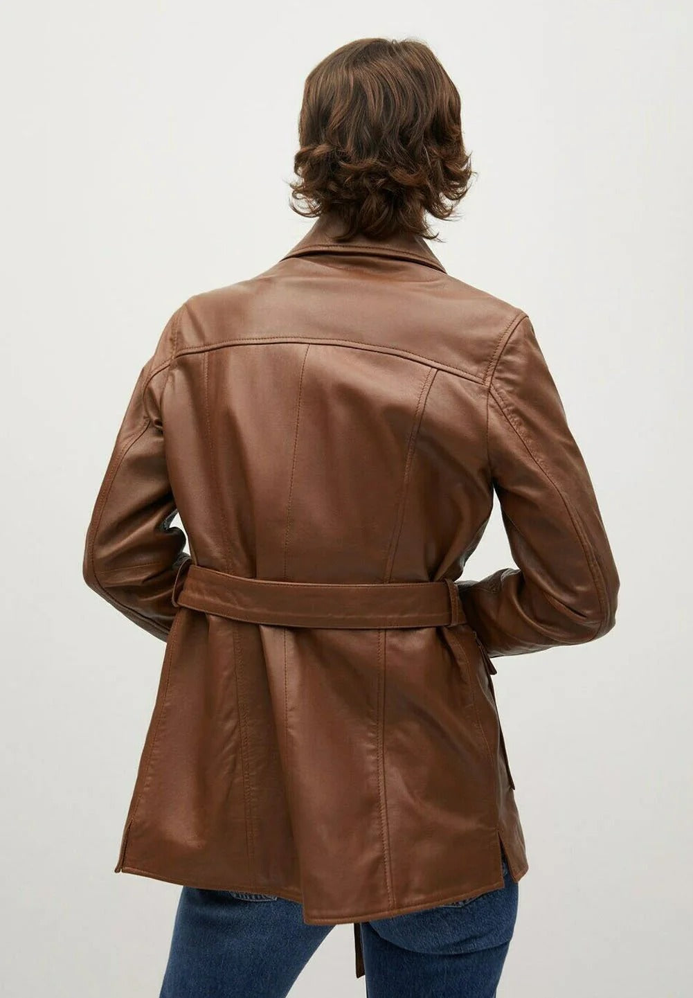 Women’s Tan Brown Leather Short Trench Coat