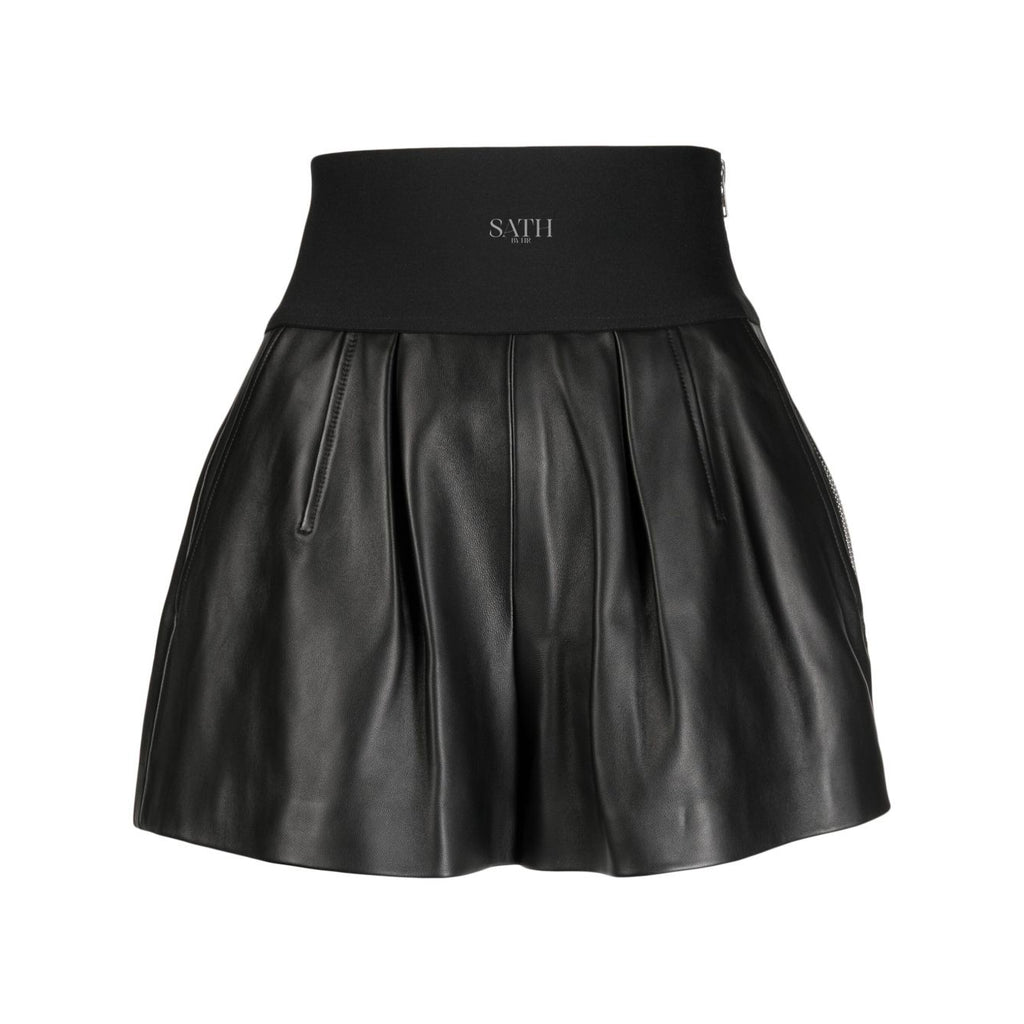 Women's Thigh Length Black Leather Shorts