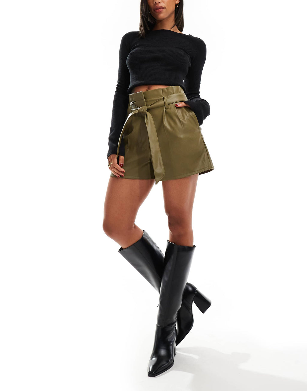 Women's Tie Waist Leather Shorts