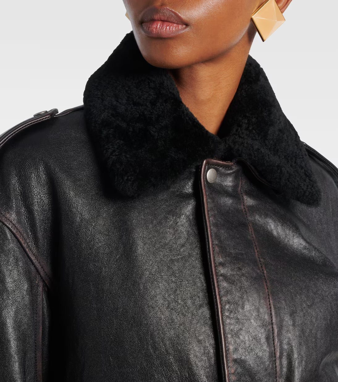 Women's Trimmed Black Aviator Bomber Leather Jacket
