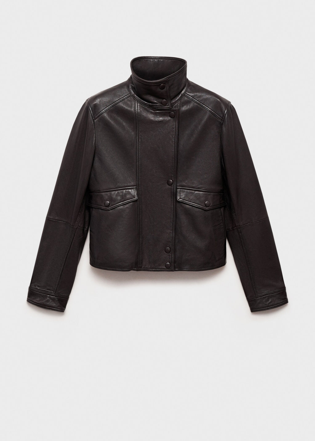 Women's Turtleneck Black Leather Jacket