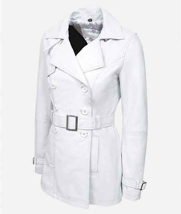 Women's VENICE Double Breasted Fitted Leather Short Trench Coat