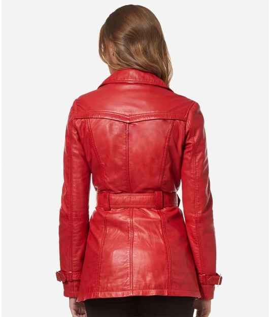Women's VENICE Double Breasted Leather Short Trench Coat