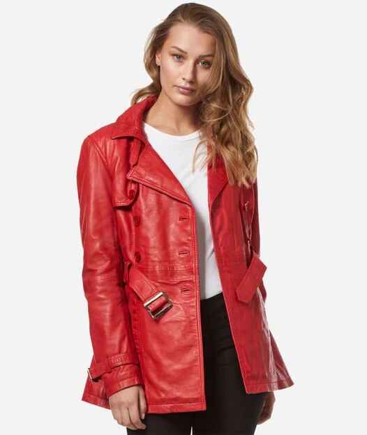 Women's VENICE Double Breasted Leather Short Trench Coat