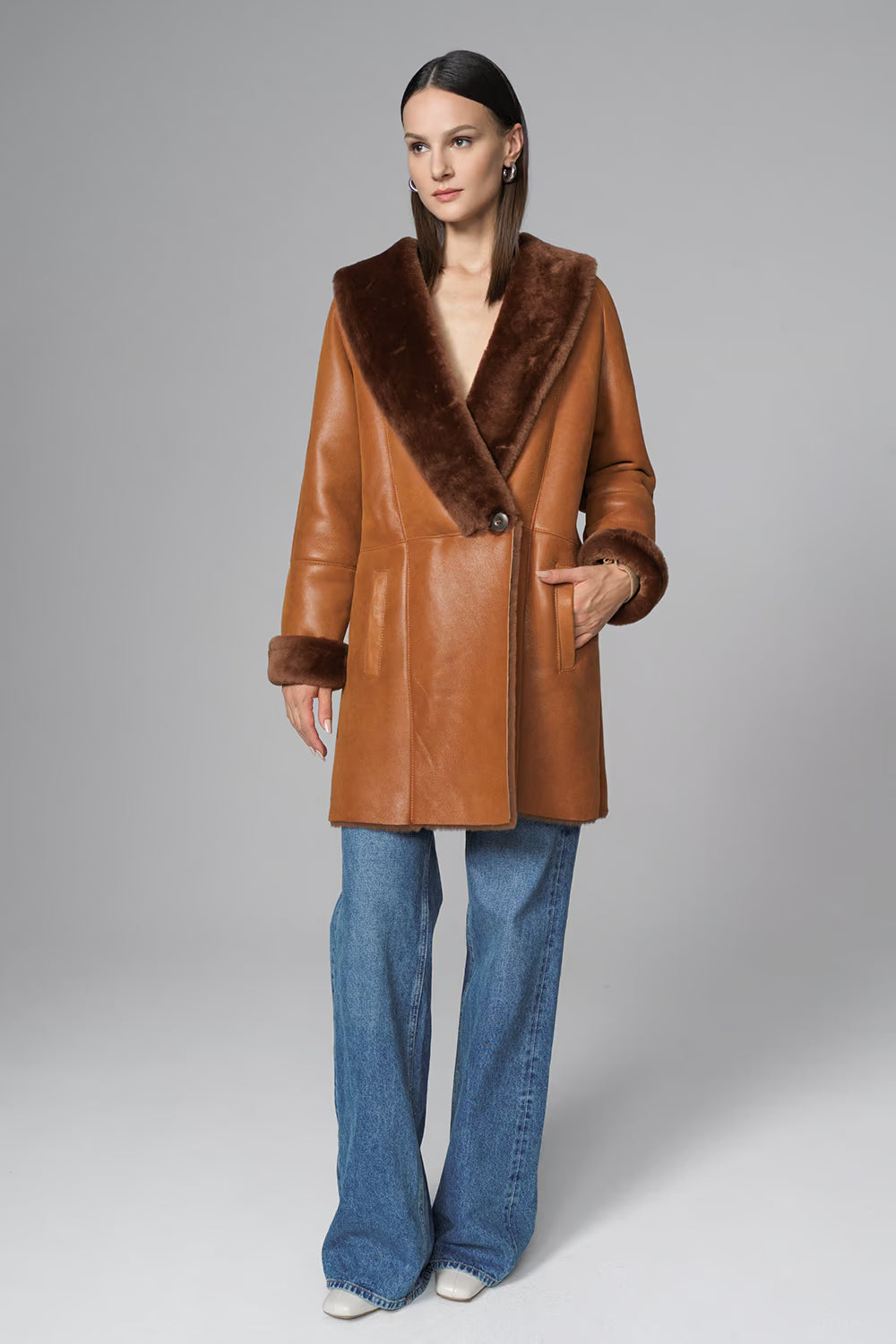 Women's V Style Fox Fur & Shearling Leather Coat